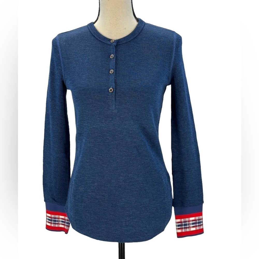 Marc by Marc Jacobs Long Sleeve Crew Neck 100% Cotton Ribbed Top  -  Blue - XS
